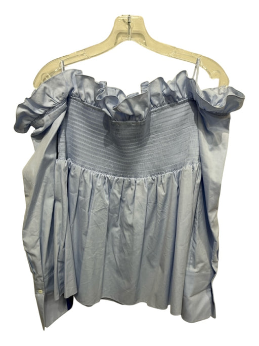 VVB Victoria Bekham Size 8 Light Blue Cotton Ruffle Edge Smocked Bust Top Light Blue / 8