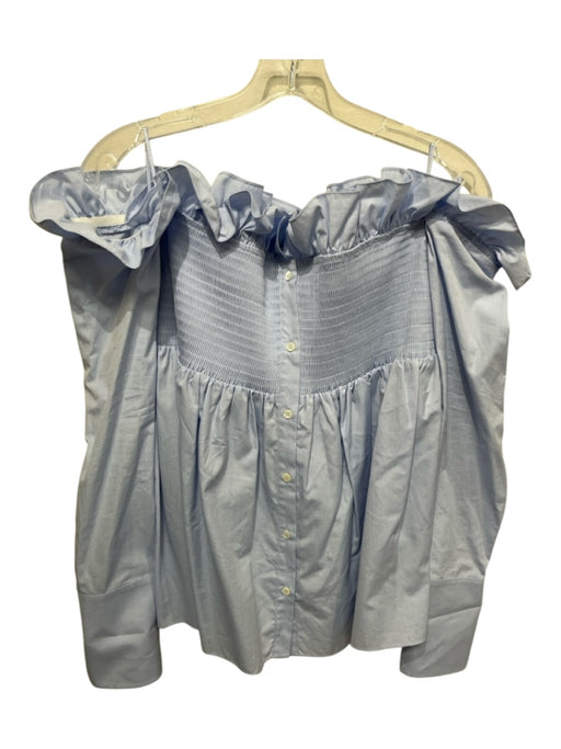 VVB Victoria Bekham Size 8 Light Blue Cotton Ruffle Edge Smocked Bust Top Light Blue / 8