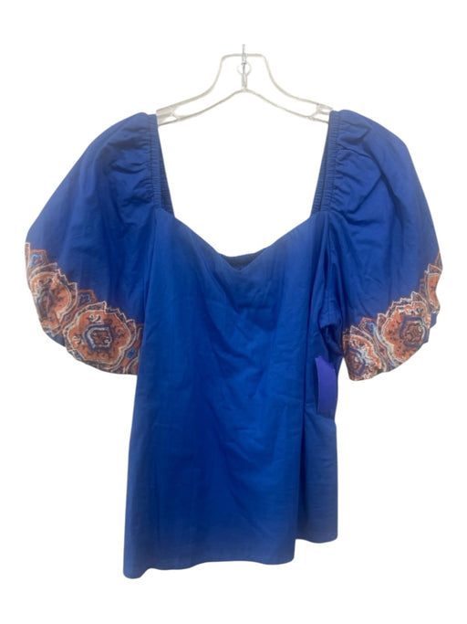 Anna Cate Size L Blue & Orange Cotton Puff Half Sleeve Square Neck Top Blue & Orange / L