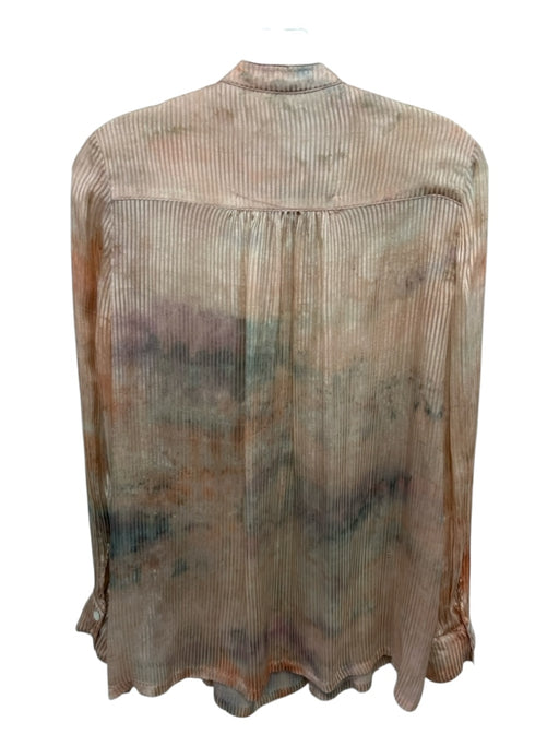 Raquel Allegra Size 1/S Peach Pink & Gray Print Silk Stripe Long Sleeve Top Peach Pink & Gray Print / 1/S