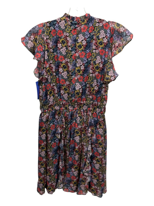 Shoshanna Size 0 Navy Blue & Red Print Silk Ruffle Cap Sleeve Floral Dress Navy Blue & Red Print / 0