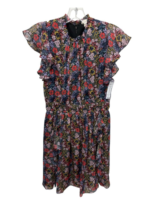 Shoshanna Size 0 Navy Blue & Red Print Silk Ruffle Cap Sleeve Floral Dress Navy Blue & Red Print / 0