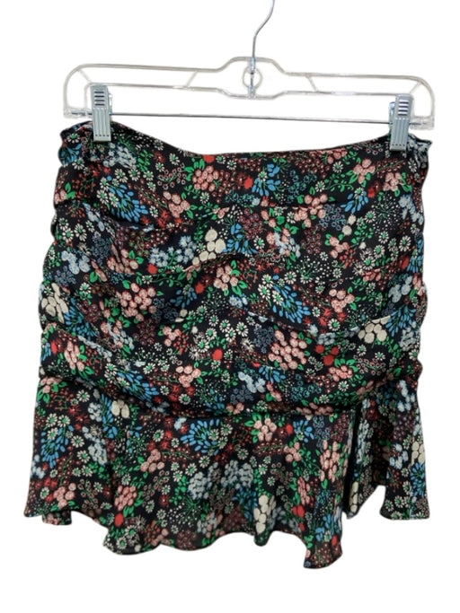 Veronica Beard Size 2 Black, Red, Green Silk Floral Ruched Mini Skirt Black, Red, Green / 2