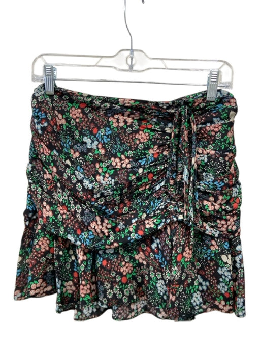 Veronica Beard Size 2 Black, Red, Green Silk Floral Ruched Mini Skirt Black, Red, Green / 2