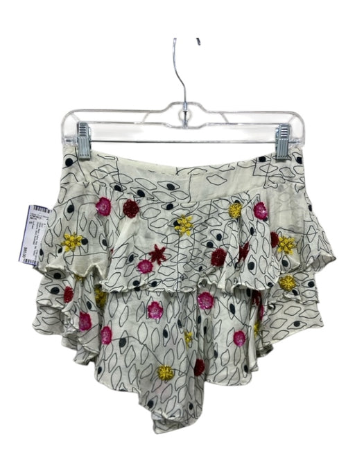 La Fuori Size S White, Black, Yellow, Red Silk Tiered Sequins Skort Skirt White, Black, Yellow, Red / S