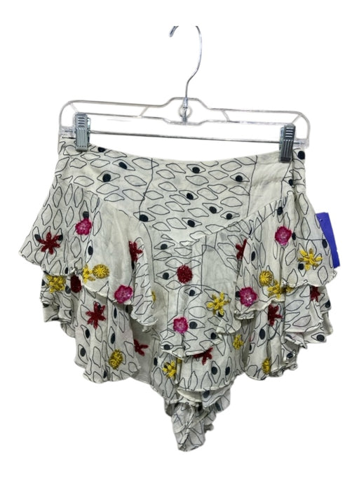 La Fuori Size S White, Black, Yellow, Red Silk Tiered Sequins Skort Skirt White, Black, Yellow, Red / S