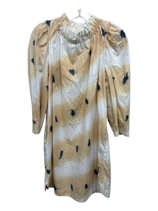 Sea New York Size XS Yellow, White, Navy Cotton Ruffle Neck 3/4 Sleeve Dress Yellow, White, Navy / XS