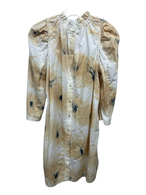 Sea New York Size XS Yellow, White, Navy Cotton Ruffle Neck 3/4 Sleeve Dress Yellow, White, Navy / XS