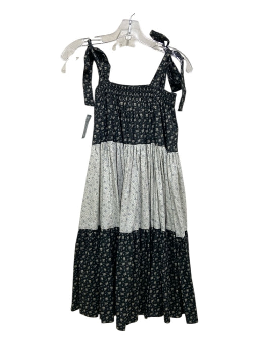Batsheva Size 8 Black & White Cotton Tiered Knee Length Tie Shoulders Dress Black & White / 8