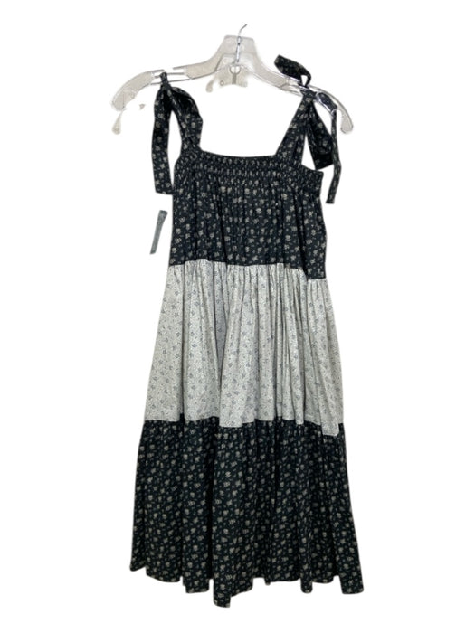 Batsheva Size 8 Black & White Cotton Tiered Knee Length Tie Shoulders Dress Black & White / 8