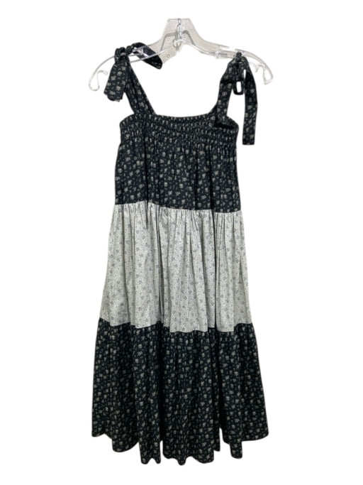 Batsheva Size 8 Black & White Cotton Tiered Knee Length Tie Shoulders Dress Black & White / 8