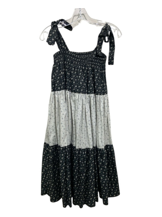 Batsheva Size 8 Black & White Cotton Tiered Knee Length Tie Shoulders Dress Black & White / 8