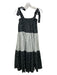 Batsheva Size 8 Black & White Cotton Tiered Knee Length Tie Shoulders Dress Black & White / 8