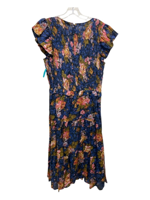 Sea New York Size 10 Navy Blue, Yellow, Pink Ramie & Cotton Smocked Upper Dress Navy Blue, Yellow, Pink / 10