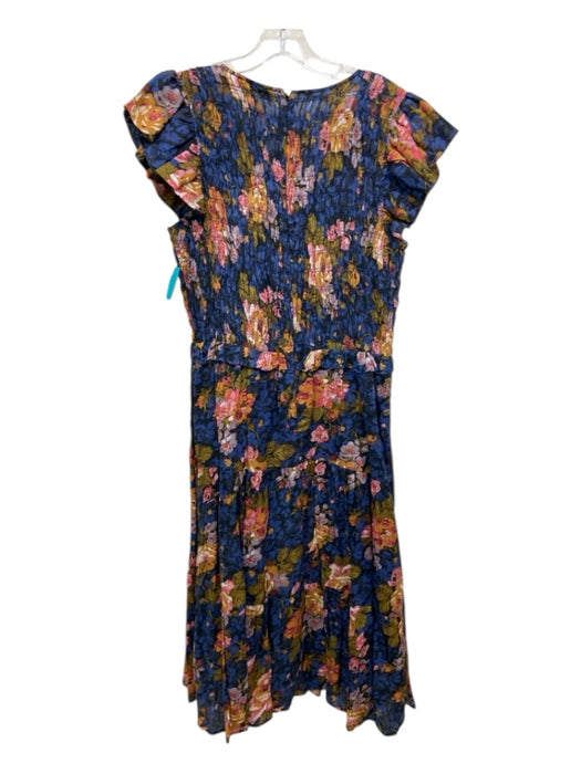 Sea New York Size 10 Navy Blue, Yellow, Pink Ramie & Cotton Smocked Upper Dress Navy Blue, Yellow, Pink / 10