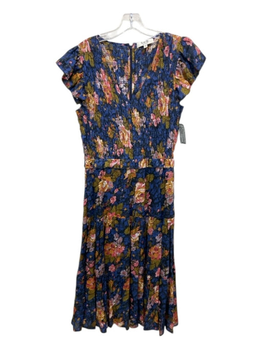 Sea New York Size 10 Navy Blue, Yellow, Pink Ramie & Cotton Smocked Upper Dress Navy Blue, Yellow, Pink / 10