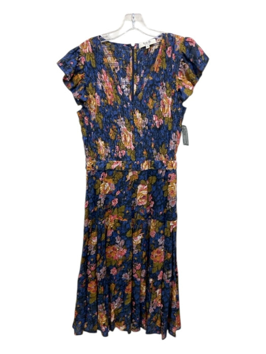 Sea New York Size 10 Navy Blue, Yellow, Pink Ramie & Cotton Smocked Upper Dress Navy Blue, Yellow, Pink / 10