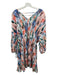 Misa Size L Pink, Green, Blue Cotton V Neck Abstract 3/4 Puff Sleeve Dress Pink, Green, Blue / L
