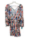 Misa Size L Pink, Green, Blue Cotton V Neck Abstract 3/4 Puff Sleeve Dress Pink, Green, Blue / L