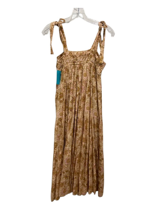 Ulla Johnson Size 0 Mustard Yellow & Pink Cotton & Viscose Floral Midi Dress Mustard Yellow & Pink / 0