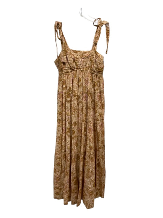 Ulla Johnson Size 0 Mustard Yellow & Pink Cotton & Viscose Floral Midi Dress Mustard Yellow & Pink / 0