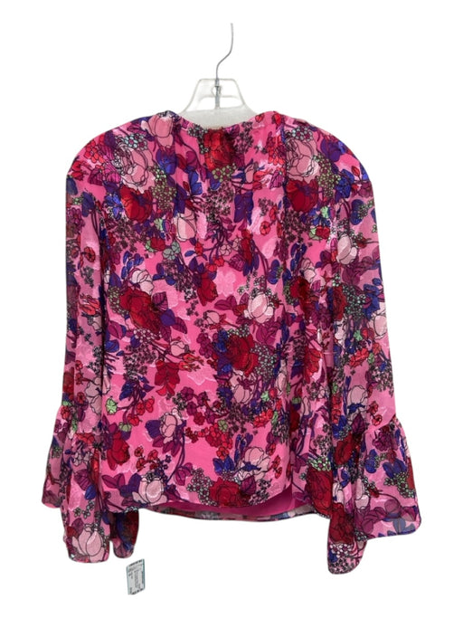 Tanya Taylor Size XS Pink Print Polyester & Rayon Floral V Neck Top Pink Print / XS