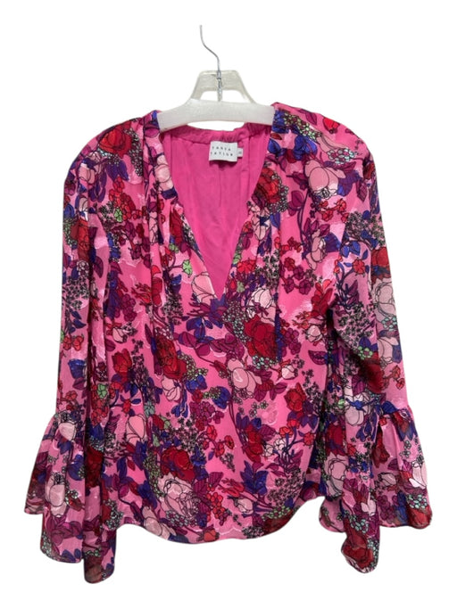 Tanya Taylor Size XS Pink Print Polyester & Rayon Floral V Neck Top Pink Print / XS