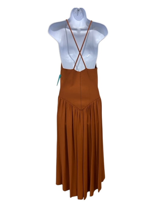 Khaite Size M Orange Brown Viscose Blend V Neck Ribbed Knit V Waist Dress Orange Brown / M