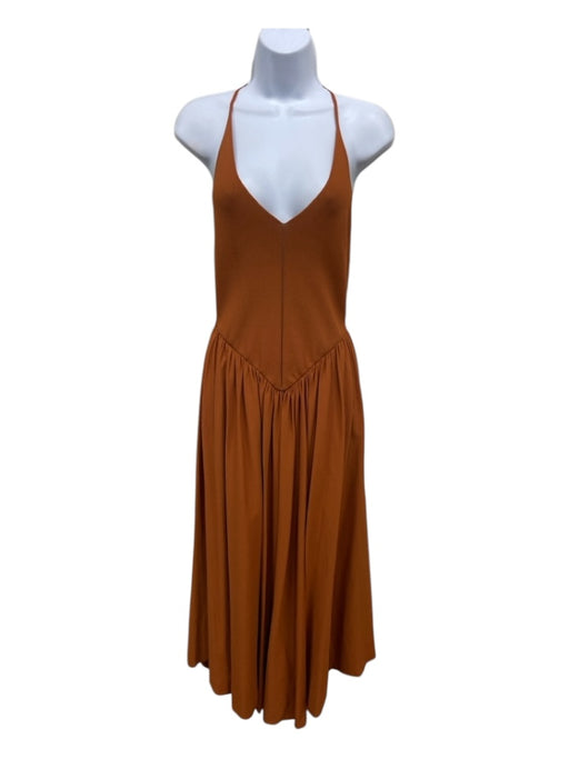 Khaite Size M Orange Brown Viscose Blend V Neck Ribbed Knit V Waist Dress Orange Brown / M