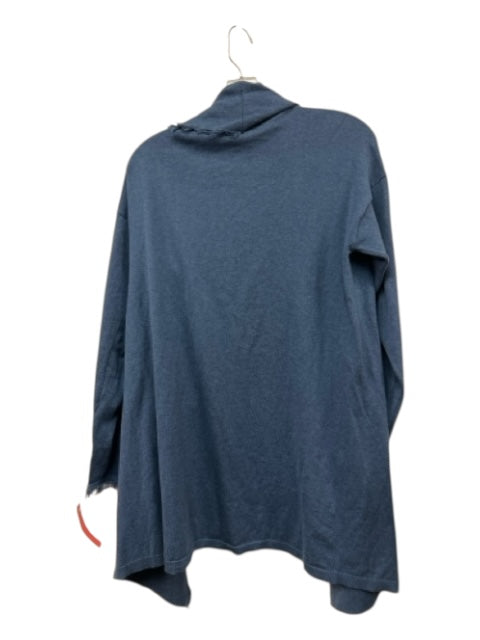 525 America Size M Blue Cotton Blend Open Front Raw Edge Long Sleeve Cardigan Blue / M