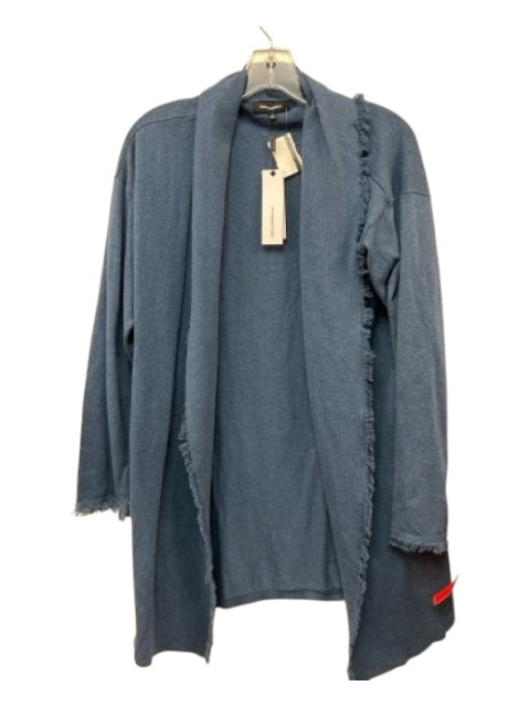 525 America Size M Blue Cotton Blend Open Front Raw Edge Long Sleeve Cardigan Blue / M