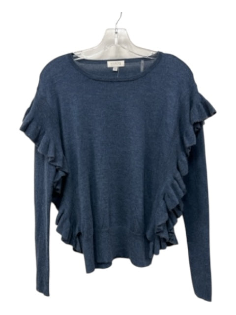 Kinross Size M dark blue Cashmere Ruffle Detail Long Sleeve Sweater dark blue / M