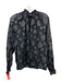 Rebecca Taylor Size 8 Black & Silver Silk Blend Abstract Floral Smocked Neck Top Black & Silver / 8