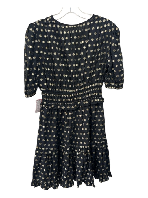 Shoshanna Size 2 Black & Gold Viscose Polka Dots Application Puff Shoulder Dress Black & Gold / 2