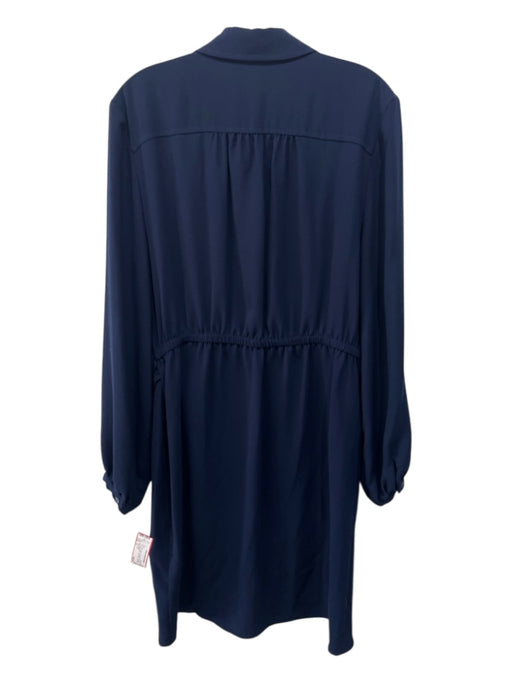 Trina Turk Size 12 Navy Blue Polyester Half Button Tie Side Collar Dress Navy Blue / 12