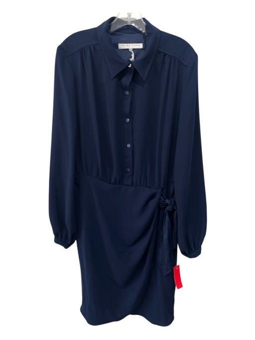 Trina Turk Size 12 Navy Blue Polyester Half Button Tie Side Collar Dress Navy Blue / 12