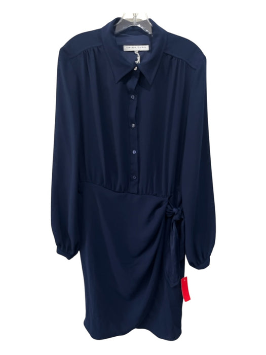 Trina Turk Size 12 Navy Blue Polyester Half Button Tie Side Collar Dress Navy Blue / 12