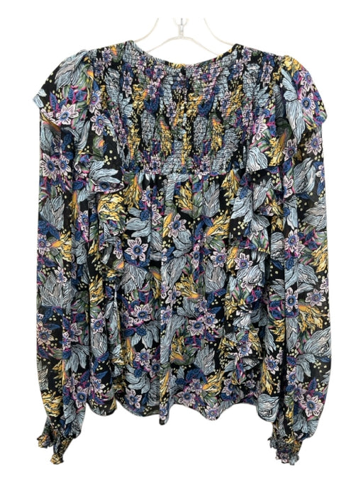 5a7 Cinq a Sept Size M Blue & Yellow Polyester Ruffle Shoulder Long Sleeve Top Blue & Yellow / M