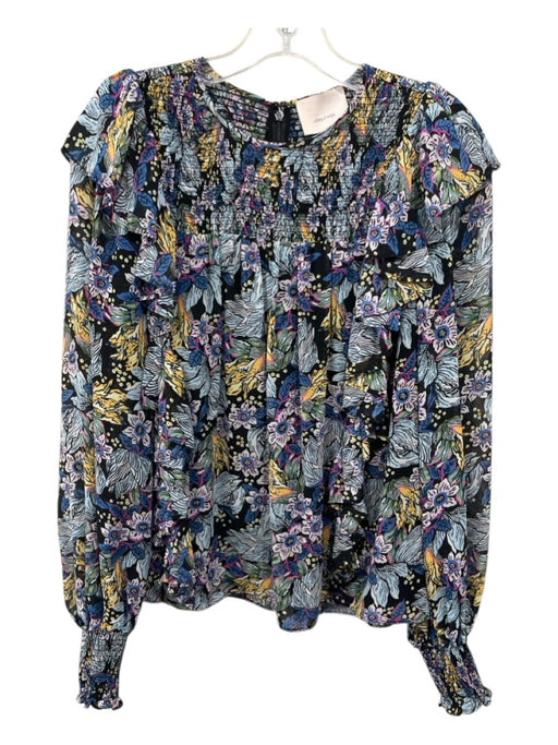 5a7 Cinq a Sept Size M Blue & Yellow Polyester Ruffle Shoulder Long Sleeve Top Blue & Yellow / M