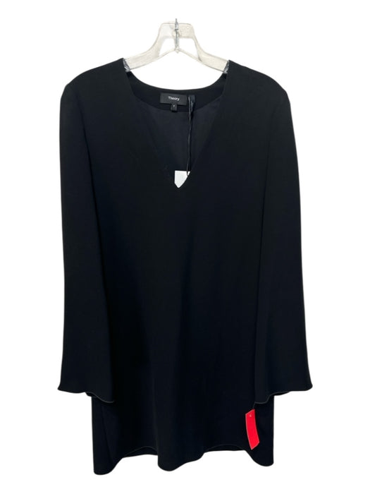 Theory Size P Black Triacetate Blend V Neck Long Sleeve Dress Black / P