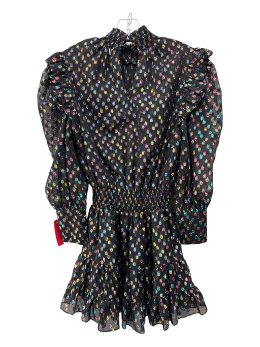 Misa Size S Black, Blue, Pink, Gold Polyester swiss dot Smocked Neck Dress Black, Blue, Pink, Gold / S