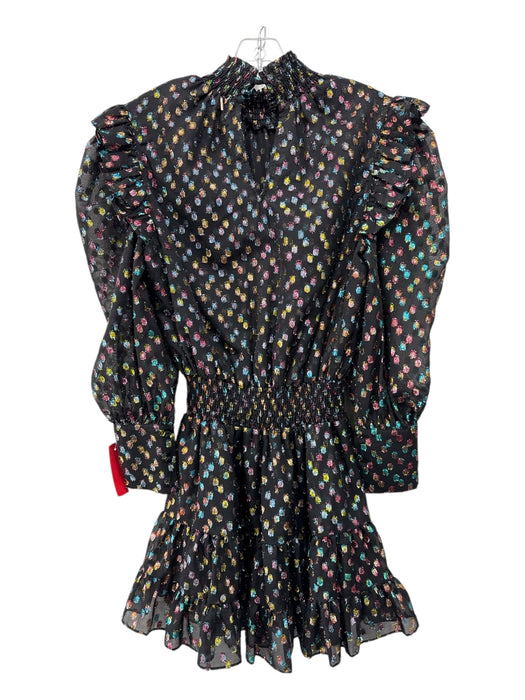 Misa Size S Black, Blue, Pink, Gold Polyester swiss dot Smocked Neck Dress Black, Blue, Pink, Gold / S