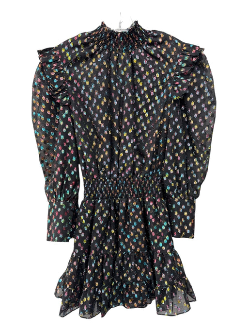 Misa Size S Black, Blue, Pink, Gold Polyester swiss dot Smocked Neck Dress Black, Blue, Pink, Gold / S