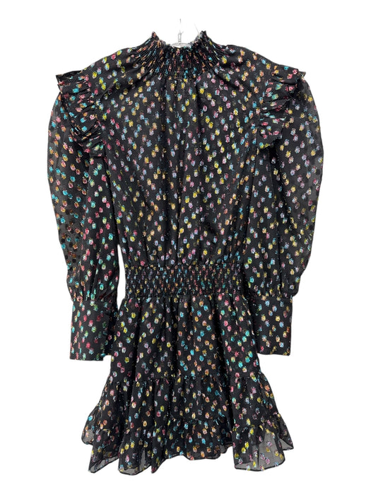 Misa Size S Black, Blue, Pink, Gold Polyester swiss dot Smocked Neck Dress Black, Blue, Pink, Gold / S