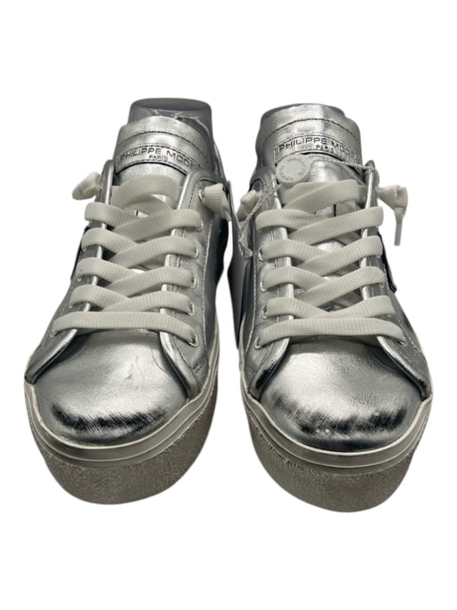 Philippe Model Shoe Size 40 Silver & White Leather Laces Distressed Sneakers Silver & White / 40