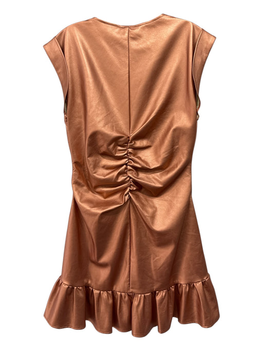 S'edge Size L Copper Faux Leather V Neck Rolled Cap Sleeve Ruched Front Dress Copper / L