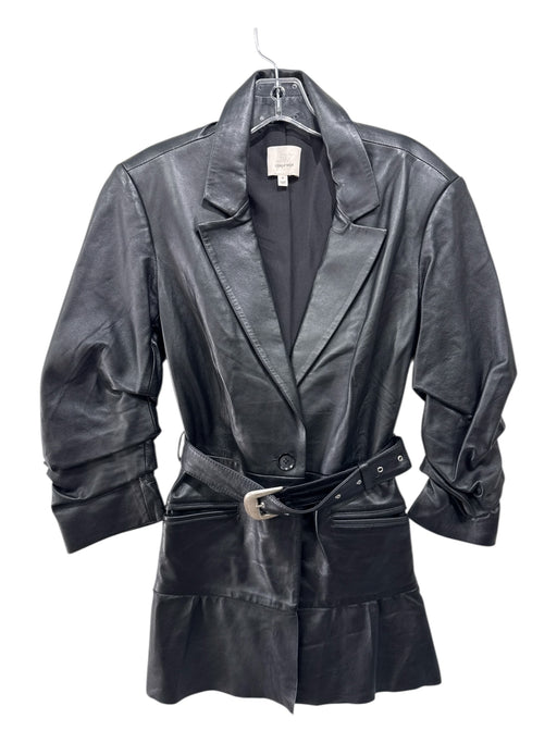 5a7 Cinq a Sept Size 6 Black Nappa Leather One Button 3/4 Sleeve Hem Jacket Black / 6