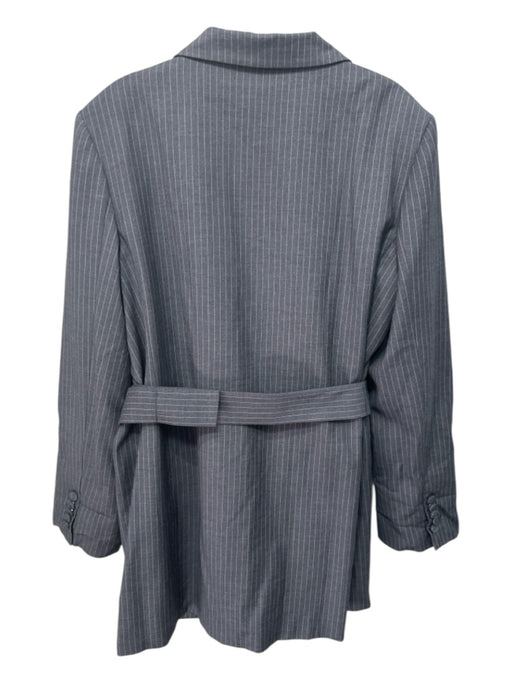 Amanda Uprichard Size L Gray Print Polyester Button Pinstripe Long Sleeve Dress Gray Print / L