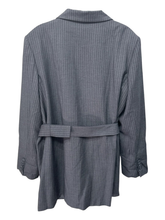 Amanda Uprichard Size L Gray Print Polyester Button Pinstripe Long Sleeve Dress Gray Print / L