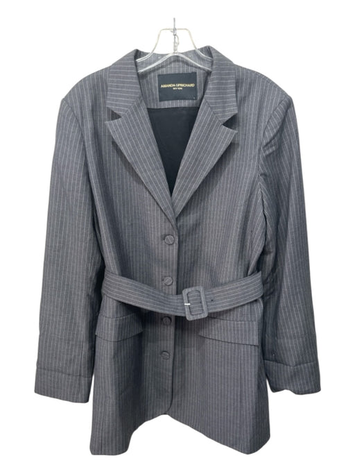 Amanda Uprichard Size L Gray Print Polyester Button Pinstripe Long Sleeve Dress Gray Print / L